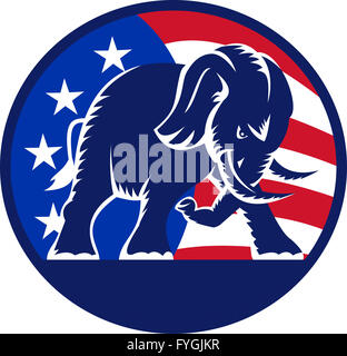 Republikanische Elefant-Maskottchen-USA-Flagge Stockfoto