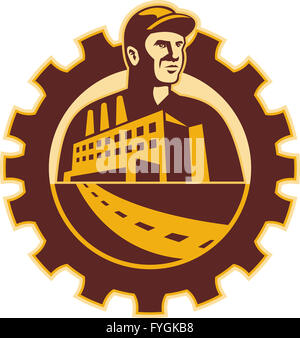 Fabrik Arbeiter Mechaniker mit Cog-Gebäude Stockfoto