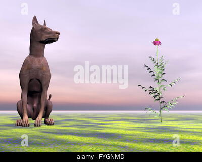 Dobermann Hund neben schöne Blume - 3D render Stockfoto