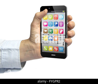 eine Hand hält eine Konzept-smartphone Stockfoto