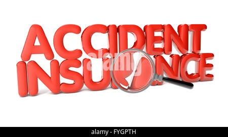 Unfallversicherung Text isoliert auf weißem Hintergrund Stockfoto