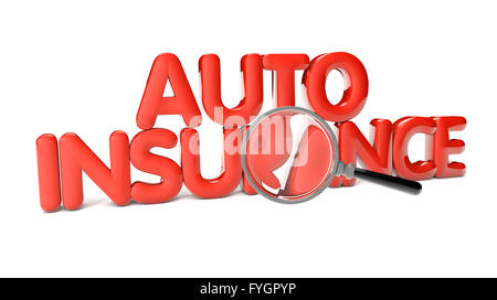 Auto Versicherung Text isoliert auf weißem Hintergrund Stockfoto