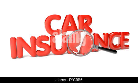 Auto Versicherung Text isoliert auf weißem Hintergrund Stockfoto
