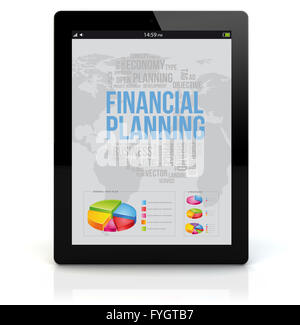 Wirtschaft und Finanzen-Konzept: Rendern eines Tablet-PCs mit der Finanzplanung auf dem Bildschirm. Die Bildschirmgrafik bestehen. Stockfoto