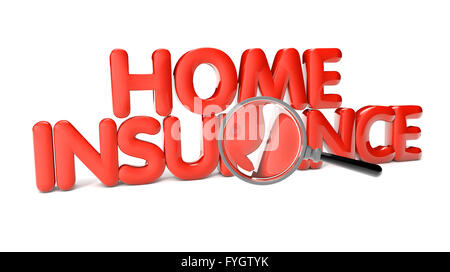 Home Versicherung Text isoliert auf weißem Hintergrund Stockfoto