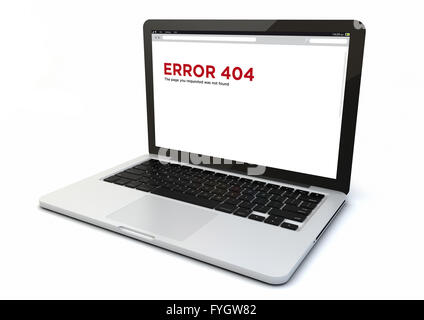 Rendern von 3d generierte Computer mit Fehler 404 auf dem Bildschirm. Die Bildschirmgrafik bestehen. Stockfoto