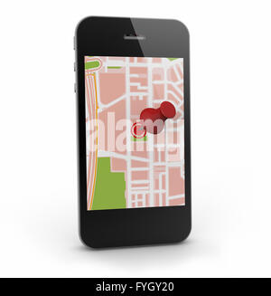 ein smart phone mit einer Karte auf dem Bildschirm gerendert Stockfoto