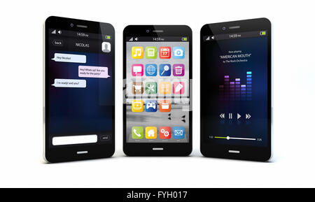 Rendern von einer ursprünglichen Smartphones mit verschiedenen apps auf dem Bildschirm Stockfoto