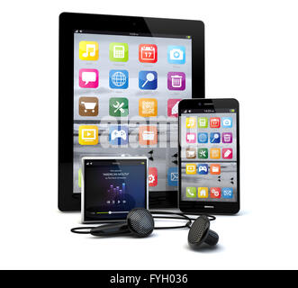 Rendern einer Gruppe von Gadgets: tablet-pc, Smartphone und ein Media-Player. Stockfoto