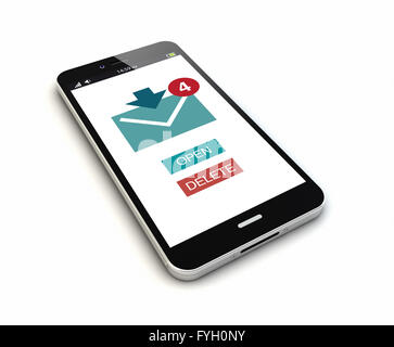 Rendern von einem original-Smartphone mit e-Mail-Benachrichtigung auf dem Bildschirm. Die Bildschirmgrafik bestehen. Stockfoto