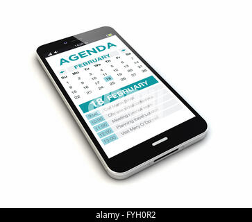 Rendern von einem original-Smartphone mit Agenda auf dem Bildschirm. Die Bildschirmgrafik bestehen. Stockfoto