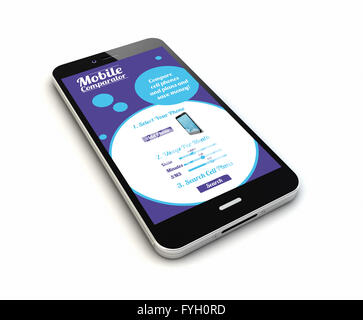 Rendern von einem original-Smartphone mit mobile Preise und Pläne Komparator auf dem Bildschirm. Die Bildschirmgrafik bestehen. Stockfoto