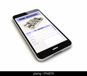 Rendern Sie eine original Smartphones mit Hausratversicherung auf dem Bildschirm. Die Bildschirmgrafik bestehen. Stockfoto