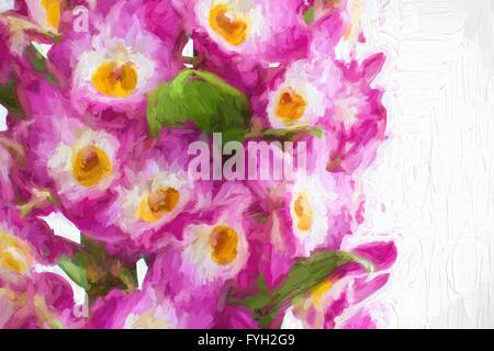 Öl-Malerei rosa Dendrobium Orchidee Blüten.  Blume-Ölgemälde-Hintergrund. Stockfoto