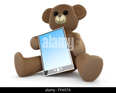 Teddy mit einem Tablet-PC Stockfoto