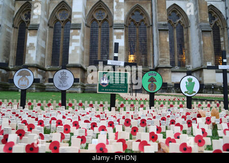 Poppy Day in der Westminster Abbey, wo Großbritannien feiert und trauert um seinen gefallenen Kriegshelden mit Tausenden von Poppys. Stockfoto