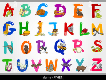 Cartoon-Alphabet mit Illustrationen Stockfoto