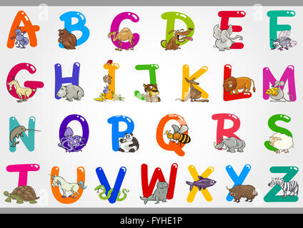 Cartoon-Alphabet mit Illustrationen Stockfoto