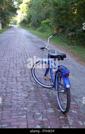 klassische amerikanische Kreuzer gestylt Fahrrad auf einer alten Backstein-Landstraße. April 2016 Stockfoto