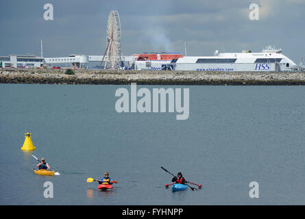 Dun Laoghaire Hafen gesehen von Sandycove Beach, irische See, Co Dublin, Irland Stockfoto