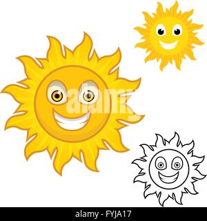 Sun-Cartoon-Figur sind durch flache Bauform und skizziert Version Vektor-Illustration Stock Vektor