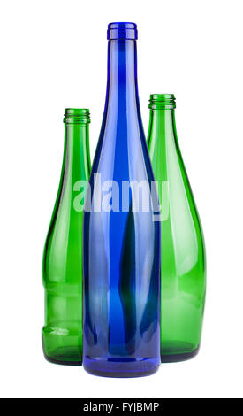 Grüne und blaue Leere Flaschen Stockfoto