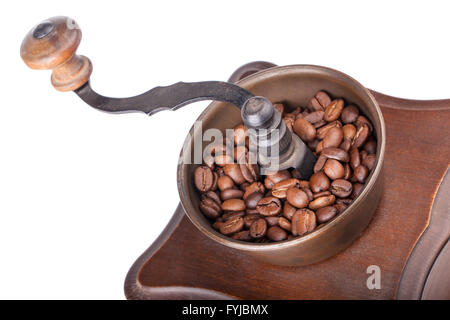 Nahaufnahme der Kaffeemühle mit Kaffee Stockfoto