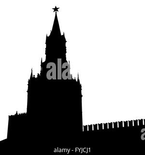 Moskau, Kreml Spasskaja Turm mit Uhr, Kontur, Vektor-Illustration. Stockfoto