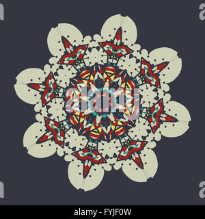 Bunte Mandala auf grauem Hintergrund. Vintage Dekorationselement für Flyer-Karte. Handgezeichnete tribal Style-Design. Islamische, arabi Stockfoto