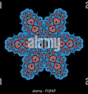 Blaue dekorative Stern auf schwarzem Hintergrund. Afrikanische und asiatische Kunst inspirierte Design. Kunst Vintage Deko-Elemente. Handgezeichnete tribal-Stil Stockfoto