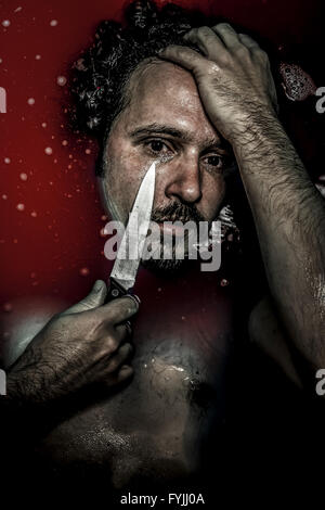 Gefühl, Selbstmord-Mann-Konzept mit großer Trauer, Probleme, Verachtung Stockfoto