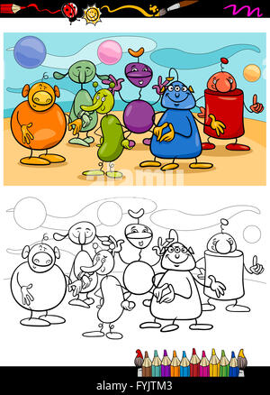 lustige Aliens Cartoons Malbuch Stockfoto