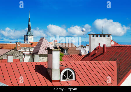 Blick über die Dächer und Kirche Spiers der Tallinner Altstadt Stockfoto