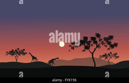 Silhouette Abbildung der Giraffen Stock Vektor