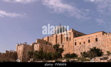 Al-Aqsa-Moschee auf dem Tempelberg, Innenstadt von Jerusalem, Israel (aus Süden) Stockfoto