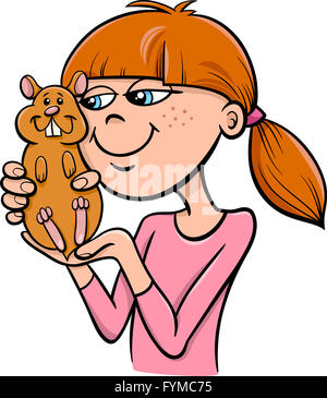 Mädchen mit Hamster cartoon Stockfoto