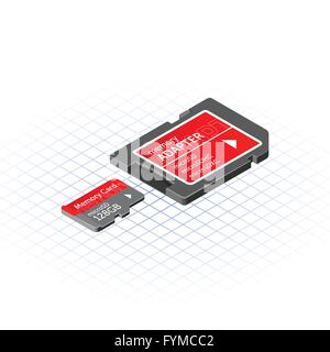 Isometrische Speicher Micro Secure Digital mit Adapter-Vektor-Illustration Stock Vektor