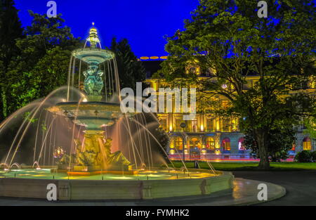 Brunnen im englischen Garten, Genf, Schweiz, HDR Stockfoto