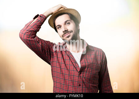 Hübsche junge bärtige Mann tourist Stockfoto