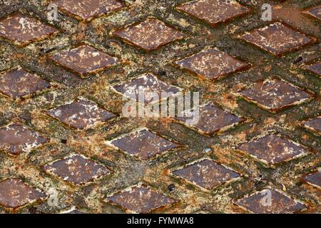 Alte rostige Abfluss Abdeckung Hintergrund Stockfoto