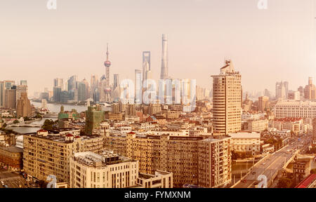 Weiten Panoramablick auf Skyline von Shanghai. Stockfoto