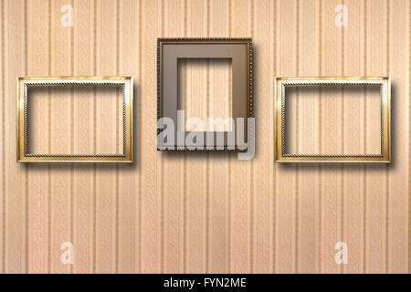 Vergoldeter Holzrahmen für Bilder im Hintergrund Stockfoto