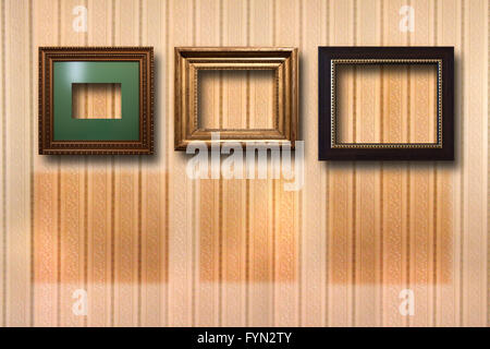 Vergoldeter Holzrahmen für Bilder im Hintergrund Stockfoto