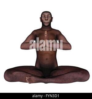 Weiblichen Homo Erectus sitzen in der Meditation - 3D render Stockfoto