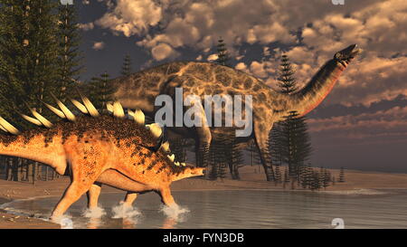 Dicraeosaurus und Kentrosaurus Dinosaurier - 3D render Stockfoto