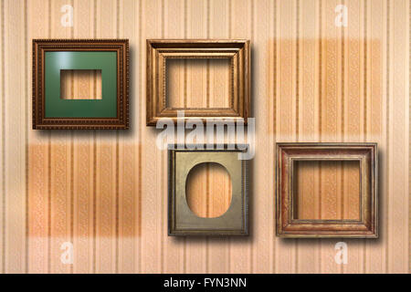 Vergoldeter Holzrahmen für Bilder im Hintergrund Stockfoto