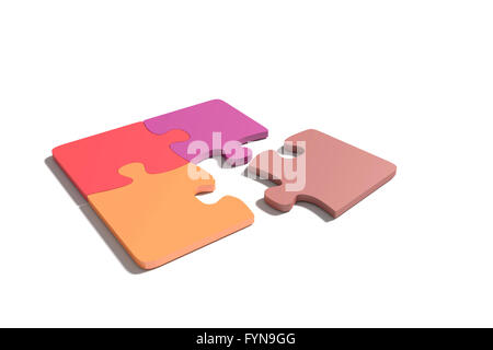 3D-Rendering Nahaufnahme von Pastell farbigen Puzzleteile auf weißem Hintergrund. Isoliert Stockfoto