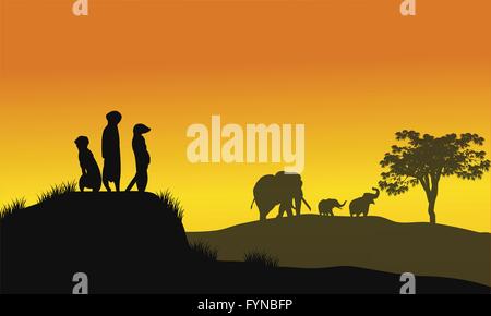 Silhouette der Wiesel und Elefant Stock Vektor