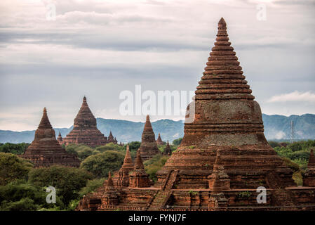 BAGAN, Myanmar - Einige der Tausende von Pagoden und stupa auf dem Plan von Bagan in Myanmar (Burma). Diese sind in der nordwestlichen Ecke des Bagan Archäologische Zone und werden von Shegy Gyi Phaya gesehen. Stockfoto