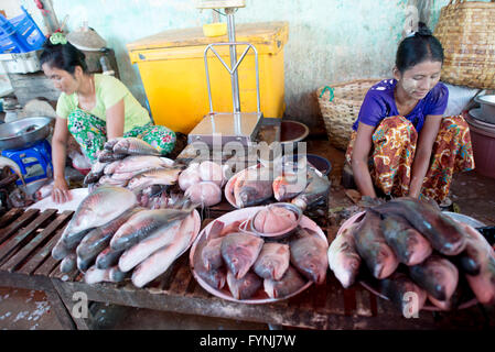 NYAUNG-U, Myanmar - in Nyaung-U Markt, in der Nähe von Bagan, Myanmar (Birma). Der Markt ist auch als Mani Sithu Markt bekannt. Stockfoto